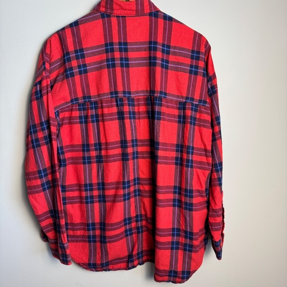 Old Navy Women's Large Red Plaid BOYFRIEND Button Up Flannel Shirt Casual Relax - Picture 6 of 16